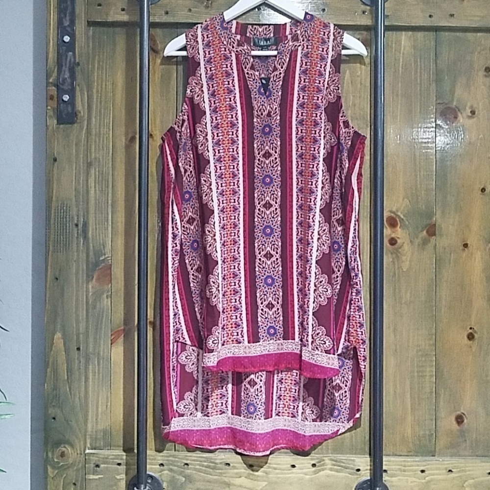 RACHEL ROY TUNIC SLEEVELESS TOP NEW SIZE LARGE BOHO FESTIVAL RESORTWEAR COLORFUL